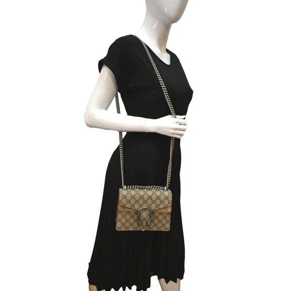 GUCCI  Dionysus Mini GG Supreme Canvas Crossbody Bag Beige - Picture 2 of 11